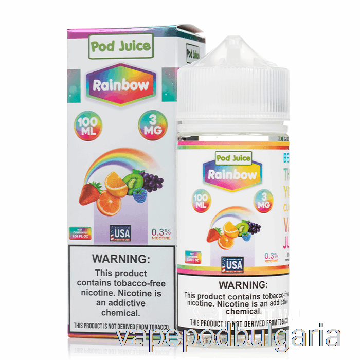 Vape 10000 Дръпки Rainbow - Pod Juice - 100ml 3mg